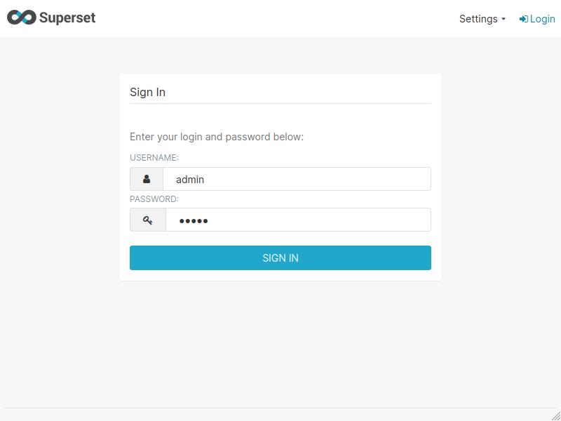 Login screen of Superset